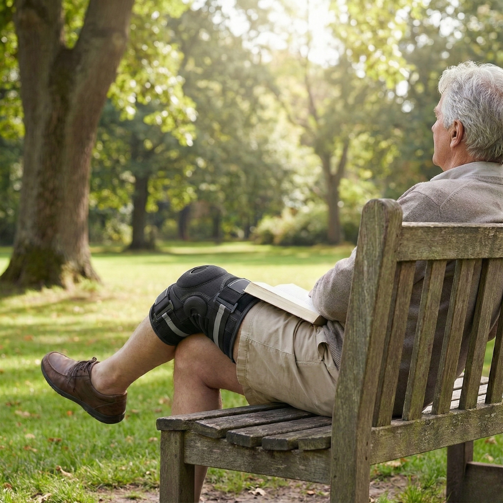 Genouillère arthrose en mode repos au parc