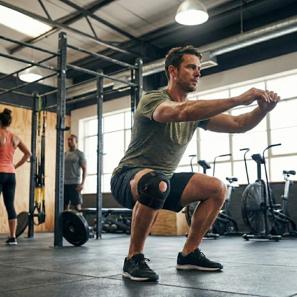 Genouillère ménisque squat salle de sport