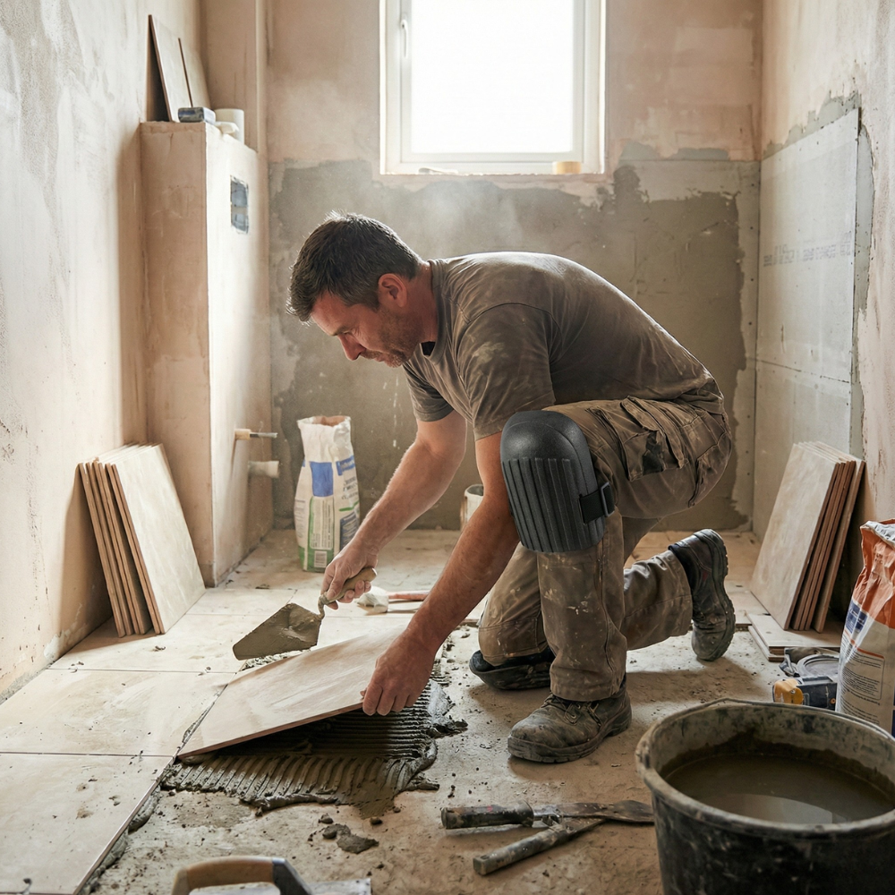 Genouillère de travail pendant la pose de carrelage