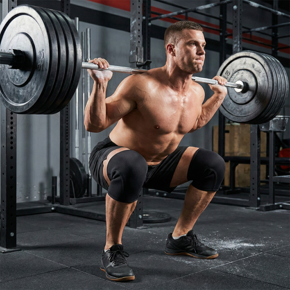 Genouillère haltérophilie exercice homme