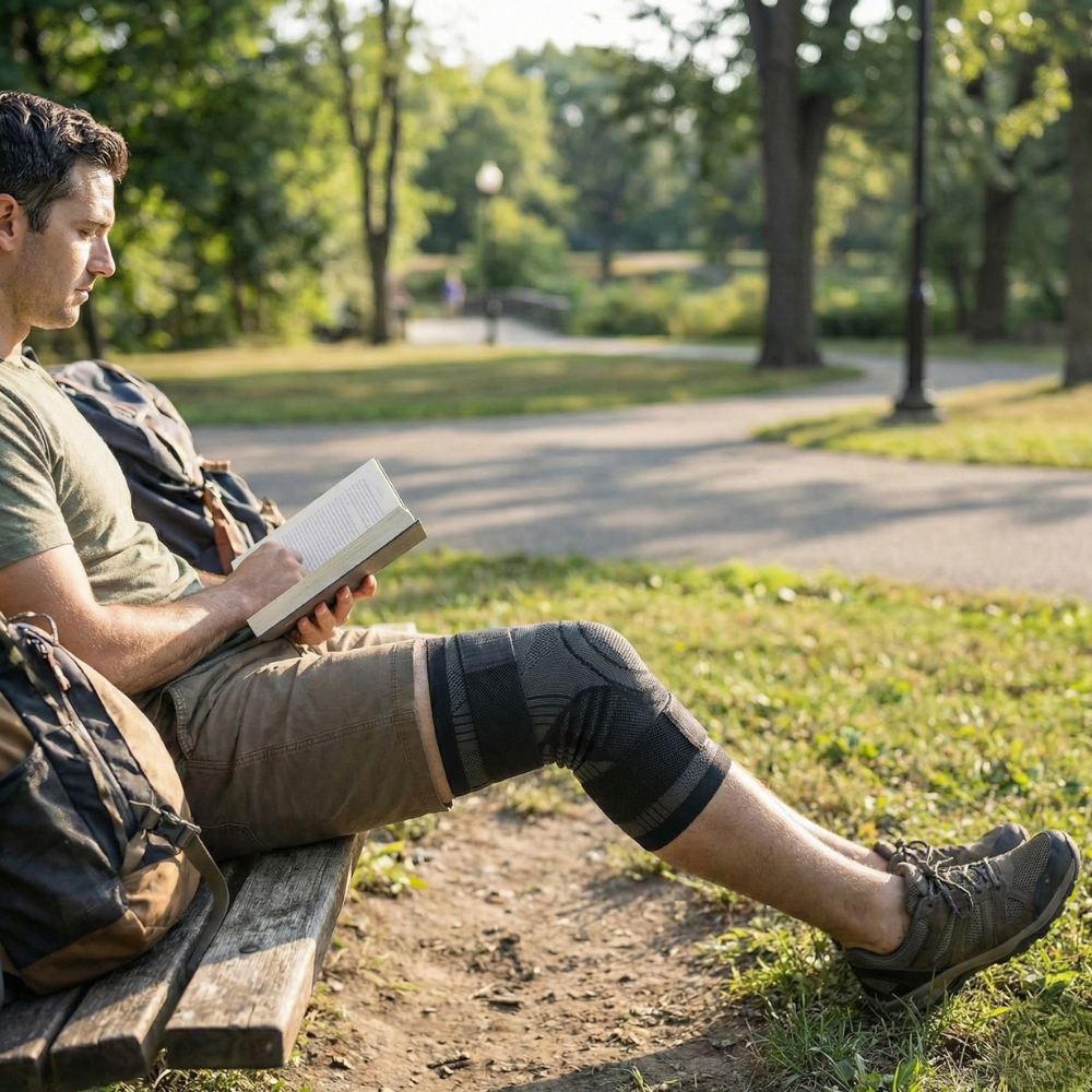 Genouillère ligamentaire détente dans un parc