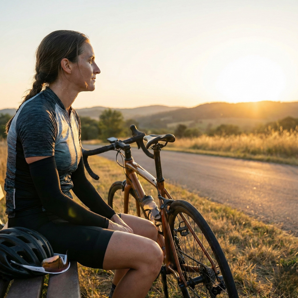 Manchon de compression bras cycliste pendant la pause
