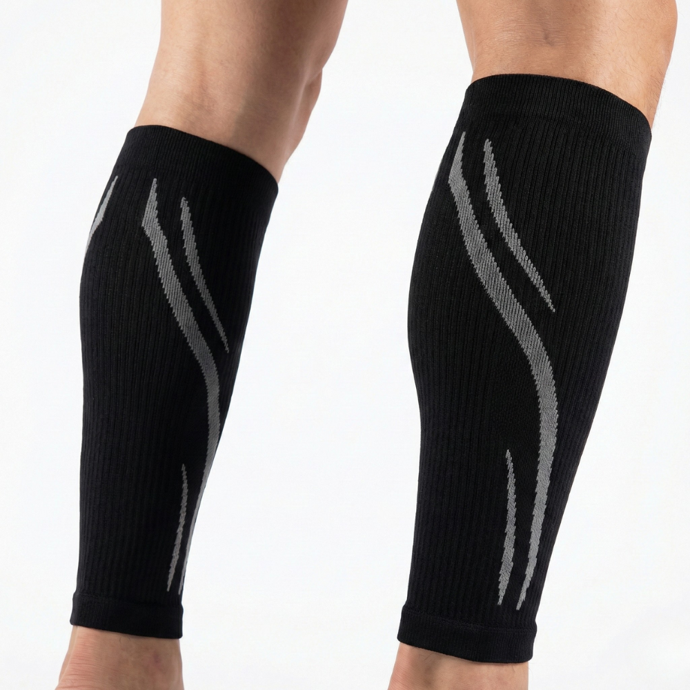 Manchon de compression mollet noir et gris
