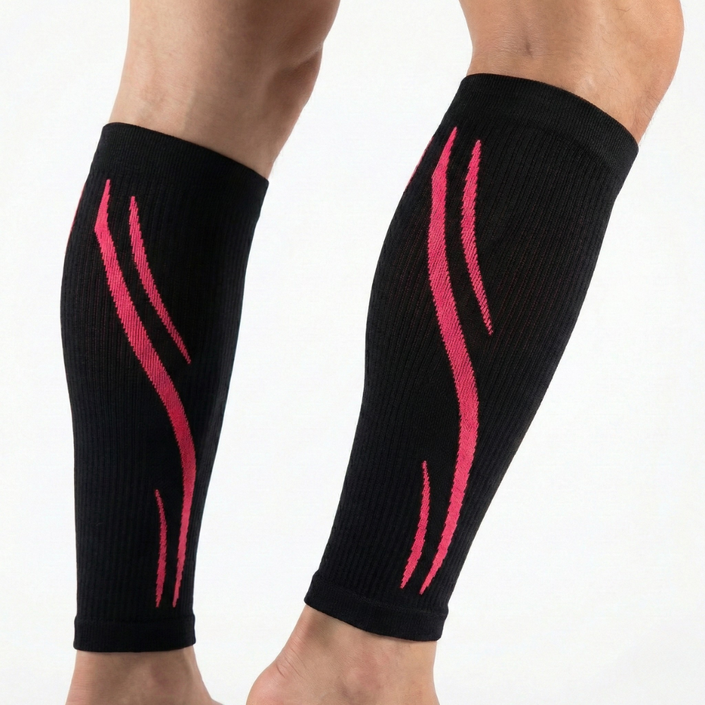 Manchon de compression mollet noir et rouge