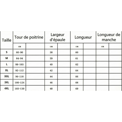 T-shirt compression tableau des tailles