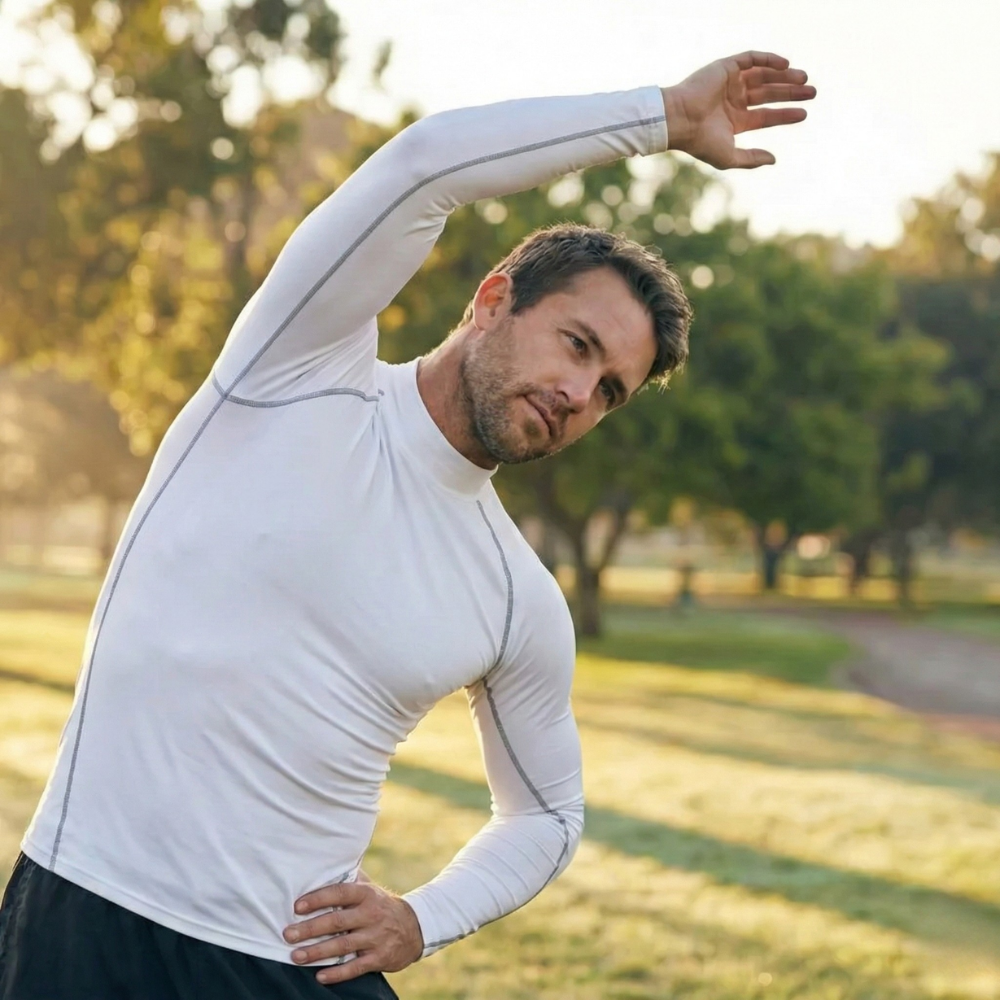 T-shirt compression à manches longues pendant étirement