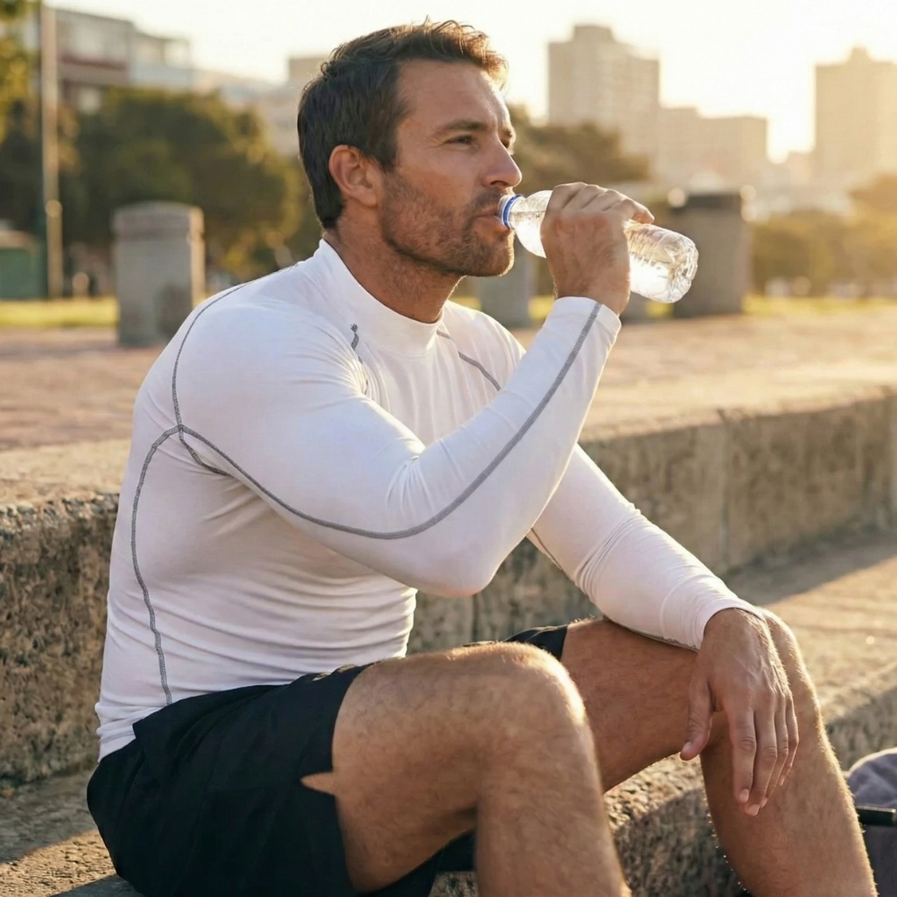T-shirt compression à manches longues assis après l'effort