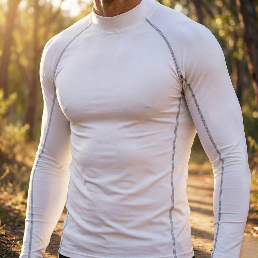 T-shirt compression à manches longues gros plan